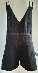 Three Floor Women Party Casual Black Short V neck Sleeveless Playsuit size 10-16 - Imagen 1 de 12