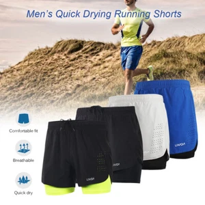 Lixada Men's 2-in-1 Running Shorts Quick Drying Breathable Active Training C4D0 - Picture 1 of 11
