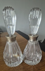 Vintage Art Deco Large Glass Scent Bottles X 2 Aluminium Top With Stoppers Rare - Picture 1 of 15
