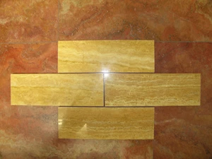 Naturstein Travertin Bordüre Yellow Persia poliert in Format: 30 x 10 x 1,2 cm - Bild 1 von 8