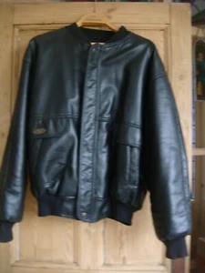 Vintage Gruppo V Italian Black Faux Leather Quilted Lining Bomber Jacket XL - Picture 1 of 6