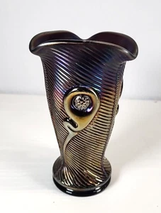"TORNADO" RIBBED VASE 6 1/4" AMETHYST COLOR VGC CARNIVAL BY NORTHWOOD - RARE HTF - Picture 1 of 13