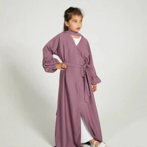 Kids Girls Muslim Abaya Long Dress Kaftan Kimono Robe Islamic Ramadan Hijab Gown - Picture 1 of 28