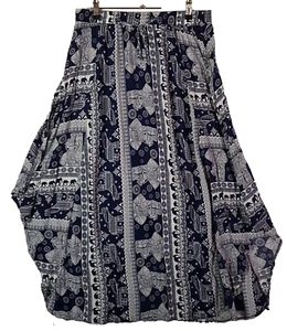 Chic Lady Thai Skirt Womens 14 Blue White Elephant Graphic Cotton Relaxed Fit - Picture 1 of 9