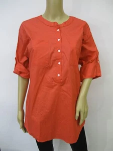 OSO Casuals Cotton Knit Roll Tab Henley Tunika Shirt Shirttail Saum Koralle Gr. L - Bild 1 von 5