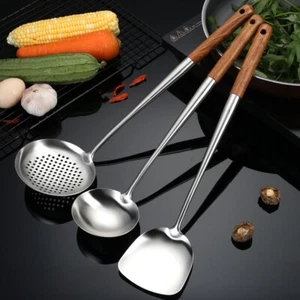 Wok Spatula Ladle Set Long Handle Wok Spatula/Turner & Ladle Stainless Steel - Picture 1 of 21
