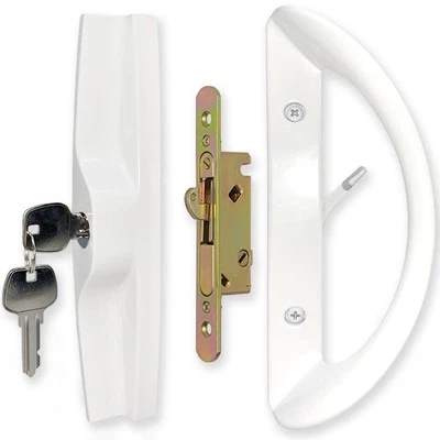 Juego de manijas de puerta corredera de patio con cerradura de mortaja, cilindro de llave y placa frontal,... Foto 1 de 4