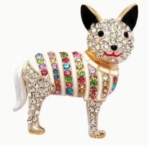 Betsey Johnson Brosche Multicolor Kristall Chihuahua Hund Anhänger goldfarben - Bild 1 von 2