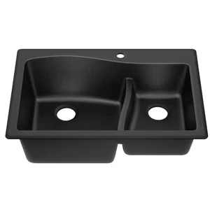 Quarza Drop-In/Unterbau Granit Composite 33 Zoll 1-Loch 60/40 Doppel Bowl Kit - Bild 1 von 12