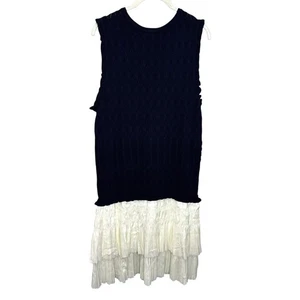 Aktuelles Air Kleid Damen XL marine weiß Plissee Rüschensaum ärmellos Strick anthro - Bild 1 von 10