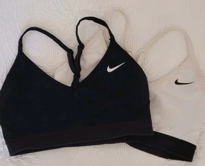 Nike Black & Off White 2 Sports Bras Used UK6 - Picture 1 of 16