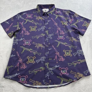 Savage Tacticians Shirt Mens XL Neon AOP Tropical Skulls Print Snap Hawaiian - Picture 1 of 7