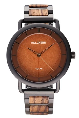HOLZKERN Herren-Armbanduhr Solar Lauri Zebrano/Blatt Braun - Bild 1 von 4