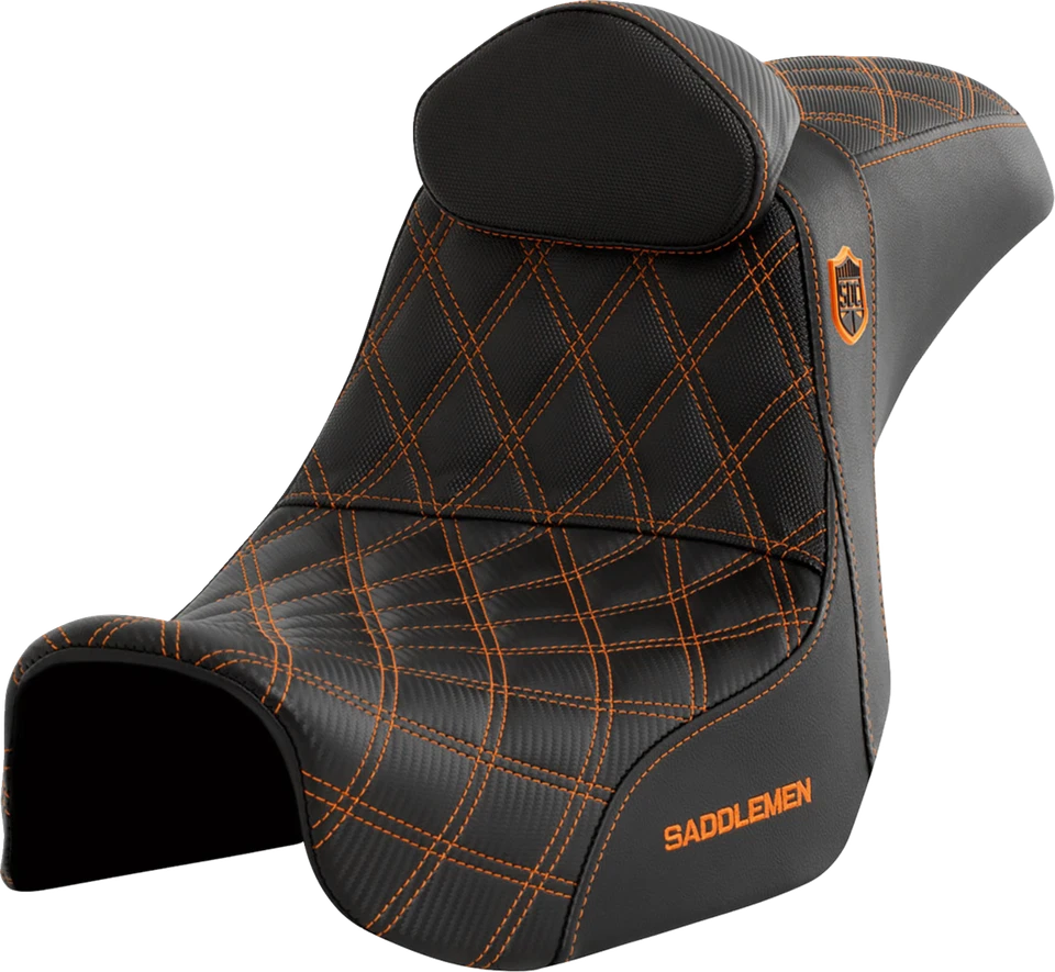 Asiento y respaldo de celosía naranja Saddlemen SDC Pro Series para Harley Dyna 2006-17 Foto 1 de 1