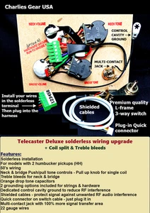 Fender Telecaster Deluxe Solderless HH wiring upgrade +Treble Bleeds +Coil Split - Picture 1 of 12