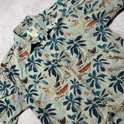VTG Kahala Shirt Mens Large Green Floral Inside Out Aloha Hawaiian USA Made - Image 1 of 4