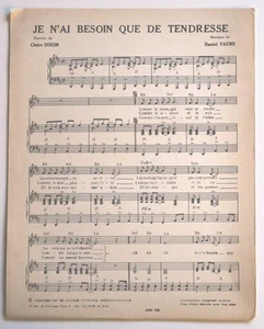 Partition sheet music CLAIRE DIXON : Je N'ai Besoin Que De Tendresse * 1967 Rare - Picture 1 of 1