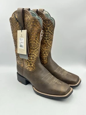 Bota de Vaquero Ariat Redonda Punta Cuadrada Ancha Desnuda Marrón Cobre Manta Repujado 8B Foto 1 de 4