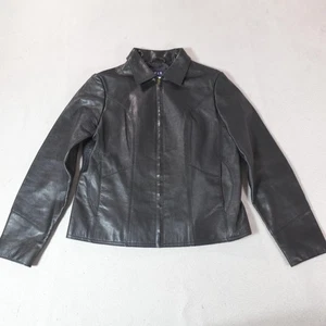 Giacca GAP vintage donna XS nera vera pelle zip foderata davanti colletto anni 00 - Foto 1 di 13