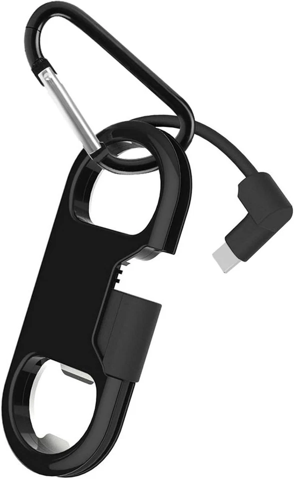 iPhone Charge Cable Short Keychain USB Opener Carabiner Portable Use - Image 1 of 4