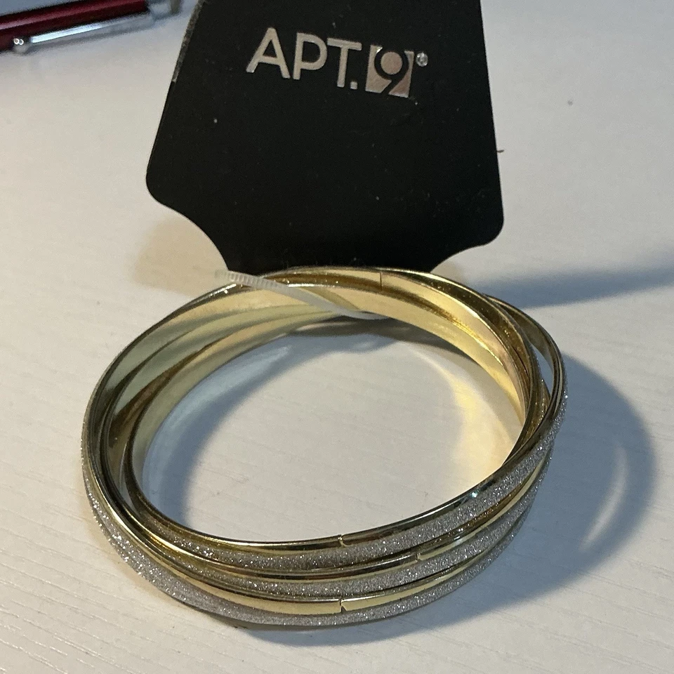 Набор из 5 прозрачных блестящих и золотистых браслетов Apt.9 3 дюйма вокруг - Изображение 1 из 4