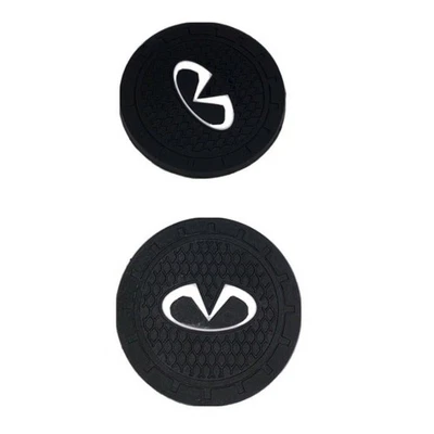INFINITY BLACK WITH WHITE LOGO CUSTOM RUBBER CAR COASTERS SET (2)  2.75" - Image 1 of 2