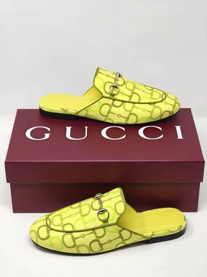 Gucci Princetown Slides Horsebit Yellow Leather Canvas UK 7.5 US 10.5 EU 40.5 — 第 1/4 张图片