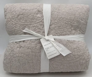 Pottery Barn Belgian Flax Linen Floral Stitch King Quilt ~ Flachs / Natural - Bild 1 von 2