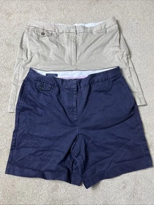 2 LL Bean Damenshorts 12 (34 x 7) Baumwolle vorne flach Chino marineblau & hellbraun Outdoor - Bild 1 von 10