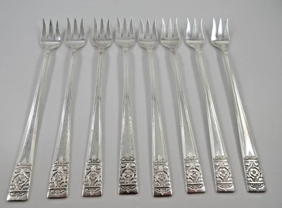 National Silver INAUGURATION 8 Cocktail Forks Silverplate Flatware - Image 1 of 4