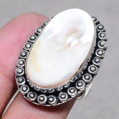 Anillo de joyería ajustable hecho a mano con piedras preciosas forma ovalada madreperla SR 2510 Foto 1 de 4
