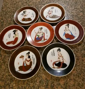 Vintage Spiritual Indian Hindu Woman Hand Painted China Plate set of 7 plates - Picture 1 of 9