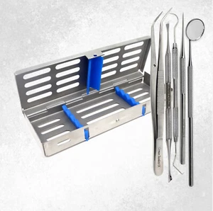 Basic Dental Instruments Set Mouth Mirror, Explorer #5,Cotton Plier Cassette Box - Picture 1 of 3