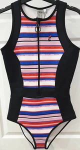 Traje de baño de una pieza multicolor a rayas con cremallera frontal PE NATION NUEVO CON ETIQUETAS - Imagen 1 de 8