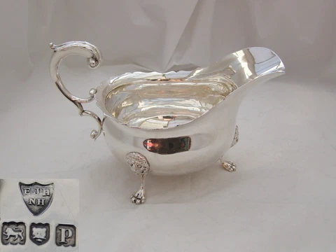 RARE GEORGE V HM STERLING SILVER SAUCE BOAT 10.5 oz Cover