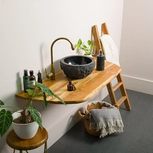Teakholz Waschtischplatte ab 120 cm Badmöbel Holzplatte Unterschrank Wohnfreuden - Bild 1 von 7