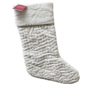 Neu Keramik Scheune Kanal gestepptes Leinen Weihnachten beige Strumpf - Bild 1 von 3