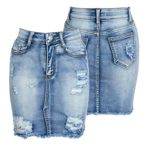 Damen zerrissen Sommer Jeans Acid Wash Distressed Denim ausgefranster kurzer Minirock - Bild 1 von 6