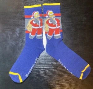 New The Simpsons Christmas Santa Homer High Blue Dress Socks Pair - Picture 1 of 3