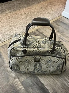 +Liz Claiborne Tapestry Overnight Weekender Rolling Travel Luggage Bag EUC - Picture 1 of 11