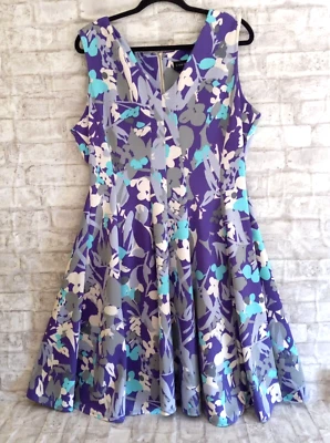Lane Bryant Fit Flare Dress 16 Purple Floral Timeless Classic Vacation NEW - Image 1 of 4