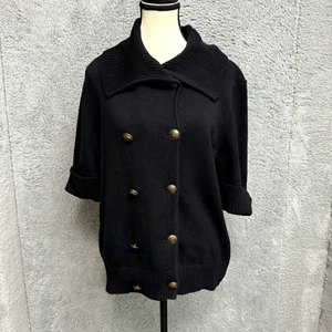 Ralph Lauren LRL Cardigan Sweater Women L Black Equestrian Buttons English Prep - Picture 1 of 19