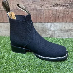 STIVALI DA UOMO COWBOY WESTERN IN PELLE NERI SLIP ON PUNTA QUADRATA STAMPATI IN PITONE - Foto 1 di 8