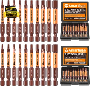 20-Piece Hex Head Allen Wrench Drill Bit Set, Metric and SAE S2 Steel Hex Bits S - Picture 1 of 8