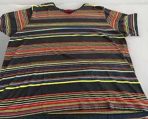 Venezia Red BlackStripe T-Shirt Women 1-2x V-Neck Short Sleeve Vtg Y2K Single - Picture 1 of 6
