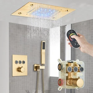 Gold LED 49x35cm Regendusche Duschsystem Thermostat Unterputz Duscharmatur Set - Bild 1 von 10