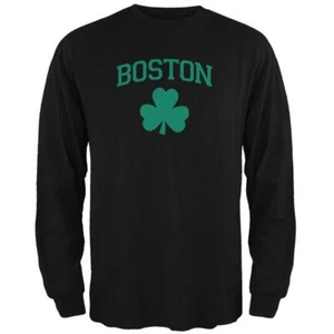 St. Patrick's Day - Boston Shamrock Black Adult Long Sleeve T-Shirt - Picture 1 of 1