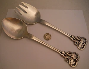 Georg Jensen Denmark Sterling Ornamental #58 10.25" SALAD SERVING FORK SPOON - Picture 1 of 11