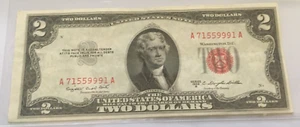 1953 B $2.00 TWO DOLLAR RED SEAL NOTE almost uncirculated AA Block AU - Picture 1 of 2