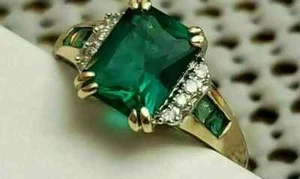 Fede Nuziale Donna 3 Ct Smeraldo Taglio Smeraldo Creato in Laboratorio Placcato Oro Giallo 14K - Foto 1 di 5